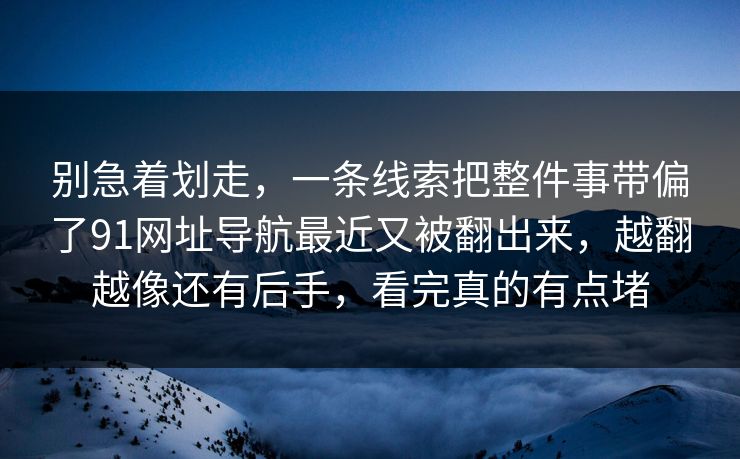 别急着划走，一条线索把整件事带偏了91网址导航最近又被翻出来，越翻越像还有后手，看完真的有点堵