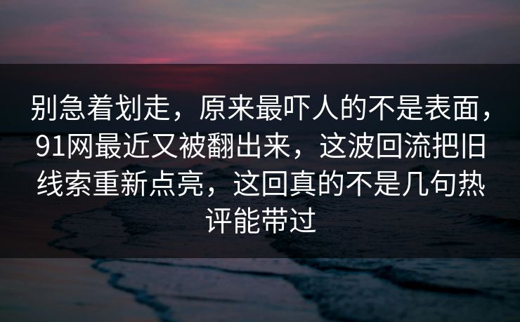 别急着划走,原来最吓人的不是表面,91网最近又被翻出来,这波回流把旧线索重新点亮,这回真的不是几句热评能带过