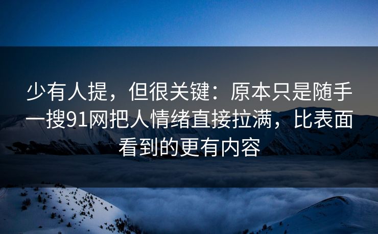 少有人提，但很关键：原本只是随手一搜91网把人情绪直接拉满，比表面看到的更有内容