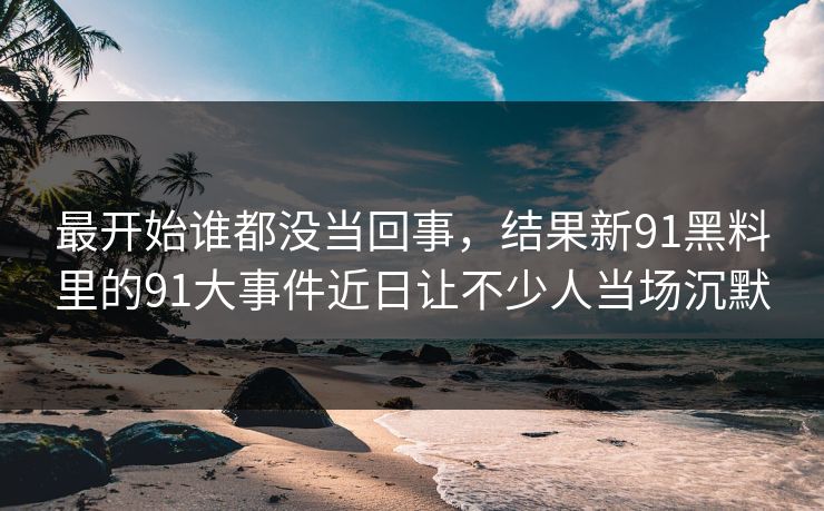 最开始谁都没当回事，结果新91黑料里的91大事件近日让不少人当场沉默