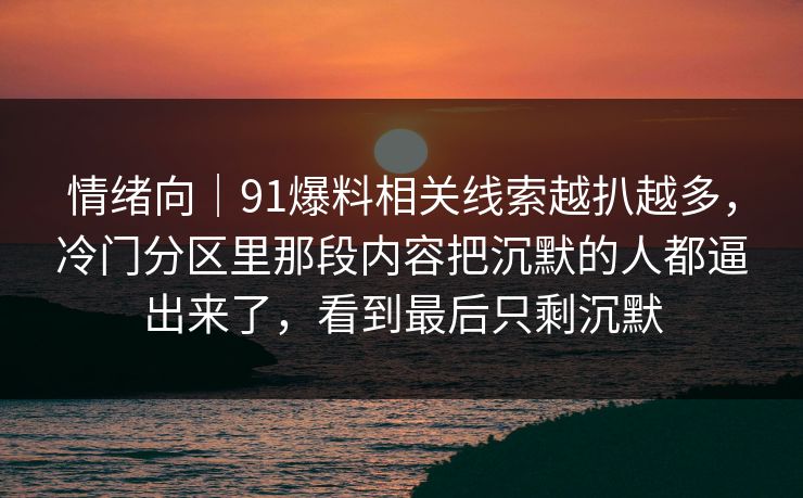 情绪向|91爆料相关线索越扒越多,冷门分区里那段内容把沉默的人都逼出来了,看到最后只剩沉默